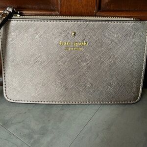 Kate Spade  NWOT   Taupe shimmer flat zip top  Wallet   Wristlet     8w x 5 h
